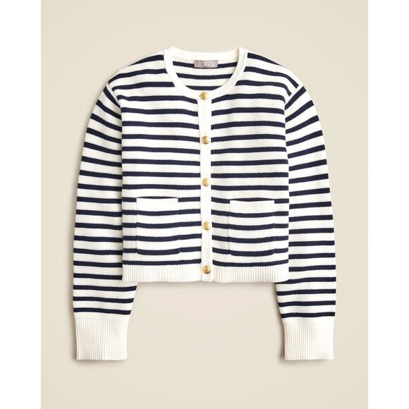 J. Crew Emilie Sweater Cardigan Lady Jacket Navy Stripe Size XS - Picture 2 of 10